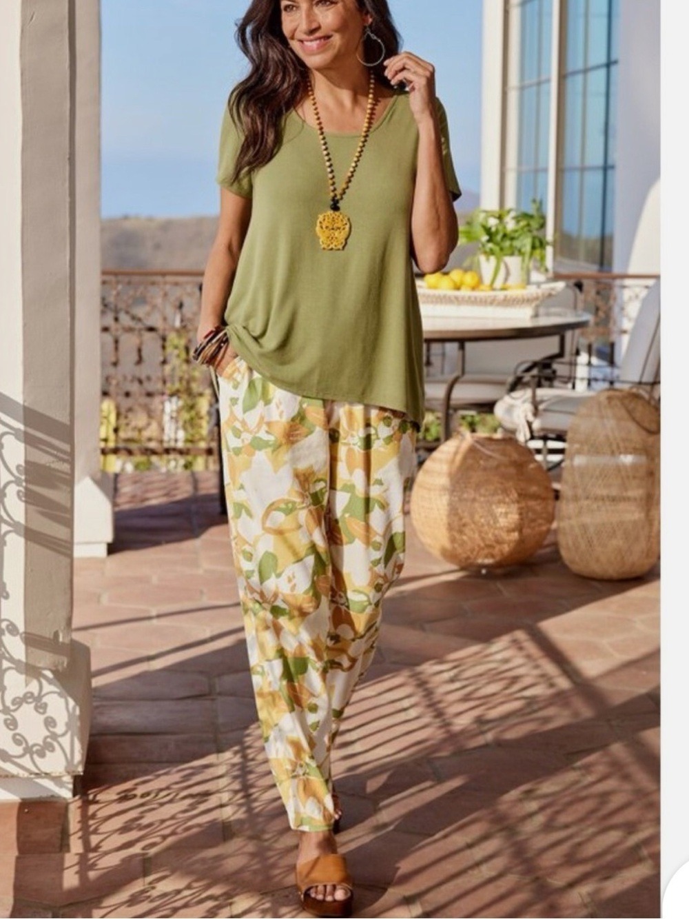 Soft Surroundings Floral Linen Blend Pull On Pants Medium